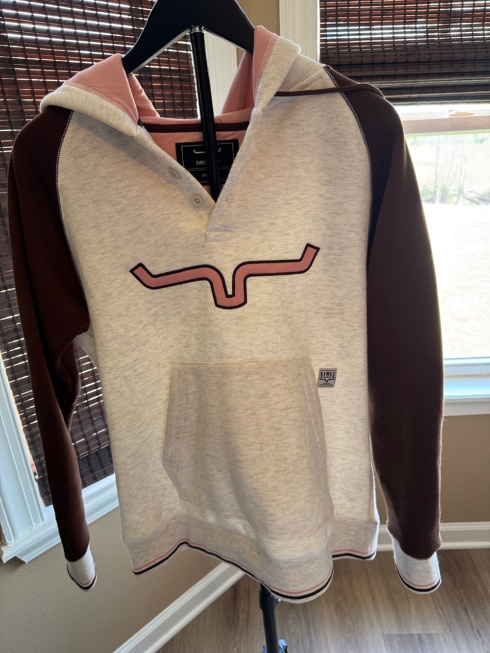 Kimes Ranch Cream & Brown Hooded Sweatshirt with Pink Logo